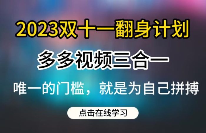2023双十一翻身计划，多多视频带货三合一玩法教程【揭秘】-大牛创业笔记