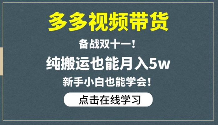 多多视频带货,备战双十一,纯搬运也能月入5W,新手小白也能学会-大牛创业笔记