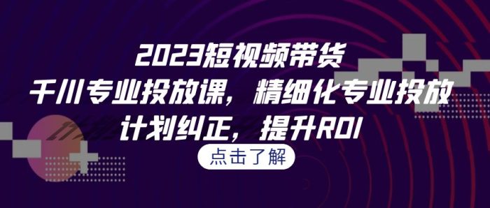2023短视频带货-千川专业投放课，精细化专业投放，计划纠正，提升ROI-大牛创业笔记