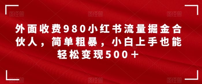 外面收费980小红书流量掘金合伙人,简单粗暴,小白上手也能轻松变现500+【揭秘】-大牛创业笔记