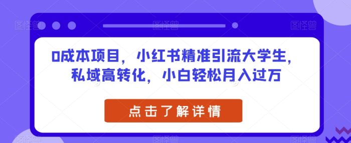 0成本项目,小红书精准引流大学生,私域高转化,小白轻松月入过万【揭秘】-大牛创业笔记