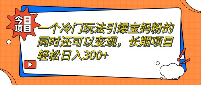 一个冷门玩法引爆宝妈粉的同时还可以变现,长期项目轻松日入300+-大牛创业笔记