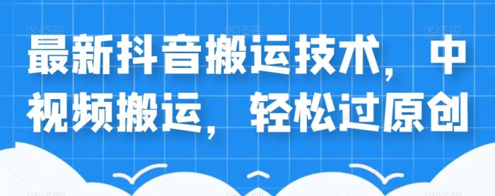 外卖598元的最新抖音搬运技术，中视频搬运，轻松过原创-大牛创业笔记