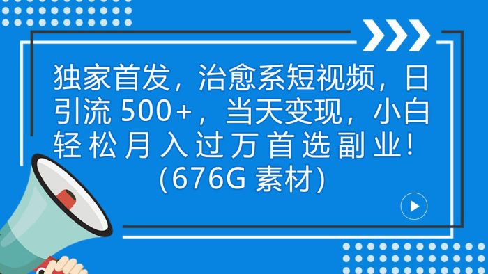 独家首发，治愈系短视频，日引流500+当天变现小白月入过万（附676G素材）-大牛创业笔记