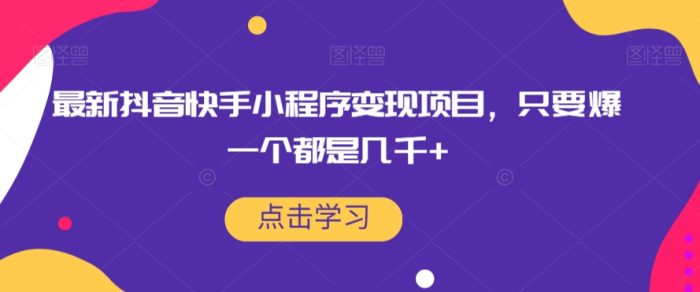 最新抖音快手小程序变现项目,只要爆一个都是几千+-大牛创业笔记