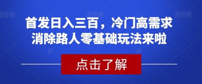 冷门高需求消除路人零基础玩法揭秘!首发稳定日入两三百-大牛创业笔记