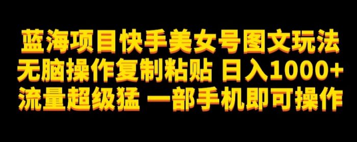 蓝海项目快手美女号图文玩法,无脑操作复制粘贴,日入1000+流量超级猛一部手机即可操作【揭秘】-大牛创业笔记