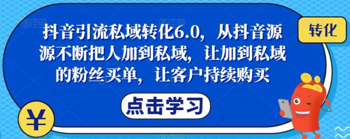 抖音引流私域转化6.0，从抖音源源不断把人加到私域，让加到私域的粉丝买单，成就你的爆款生意-大牛创业笔记
