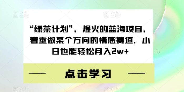 “绿茶计划”,爆火的蓝海项目,着重做某个方向的情感赛道,小白也能轻松月入2W+【揭秘】-大牛创业笔记