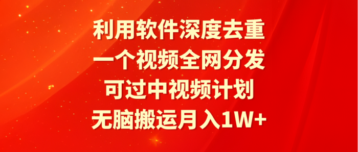 利用软件深度去重,一个视频全网分发,可过中视频计划,无脑搬运-大牛创业笔记