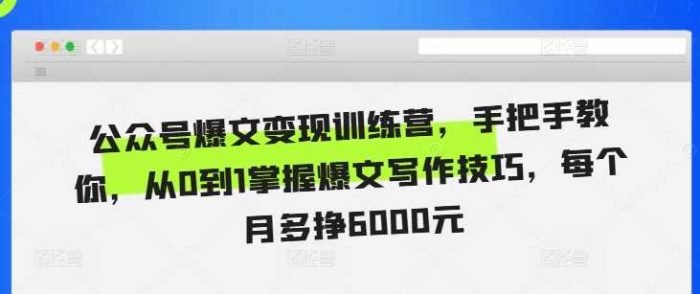 公众号爆文变现训练营,手把手教你,从0到1掌握爆文写作技巧,每个月多挣6000元-大牛创业笔记