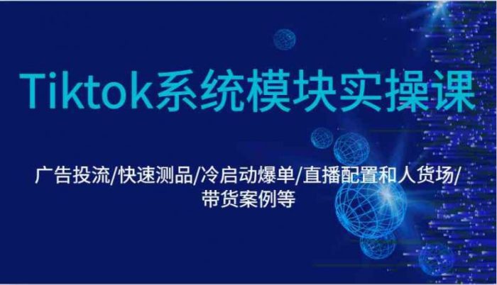 Tiktok系统模块实操课：广告投流  快速测品  冷启动爆单  直播配置  人货场  带货案例-大牛创业笔记