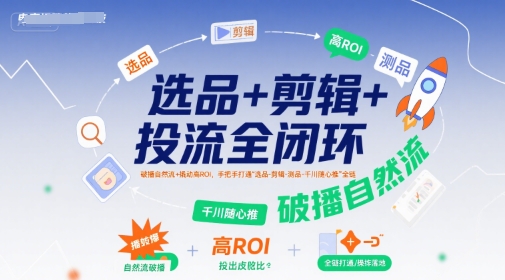 选品+剪辑+投流全闭环，破播自然流+撬动高ROI，手把手打通“选品-剪辑-测品-千川随心推”全链 -1