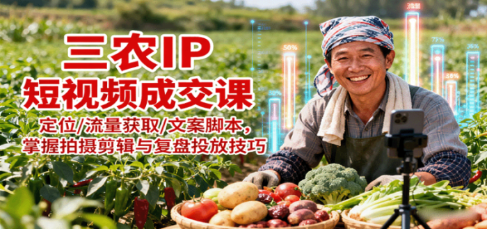 三农IP短视频成交课:定位/流量获取/文案脚本,掌握拍摄剪辑与复盘投放技巧-大牛创业笔记