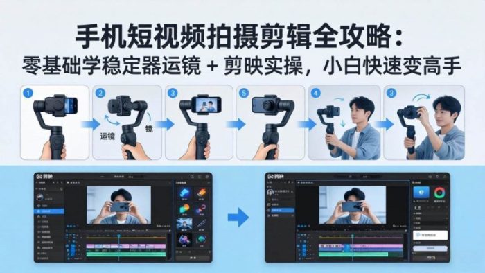 手机短视频拍摄剪辑全攻略：零基础学稳定器运镜 + 剪映实操，小白快速变高手-大牛创业笔记