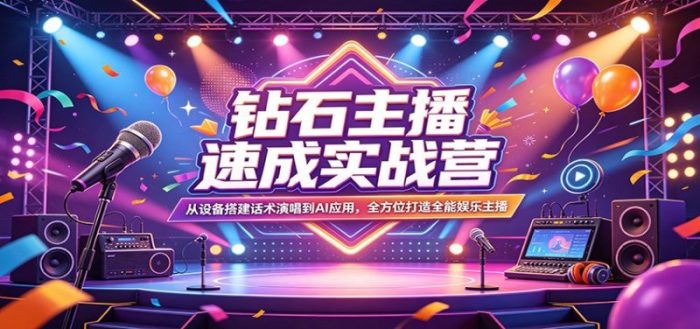 钻石主播速成实战营：从设备搭建话术演唱到AI应用，全方位打造全能娱乐主播-大牛创业笔记